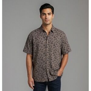 M.E. Sport Men's Large Brown Hawaiian Shirt Short Sleeve Marijuana Leaf